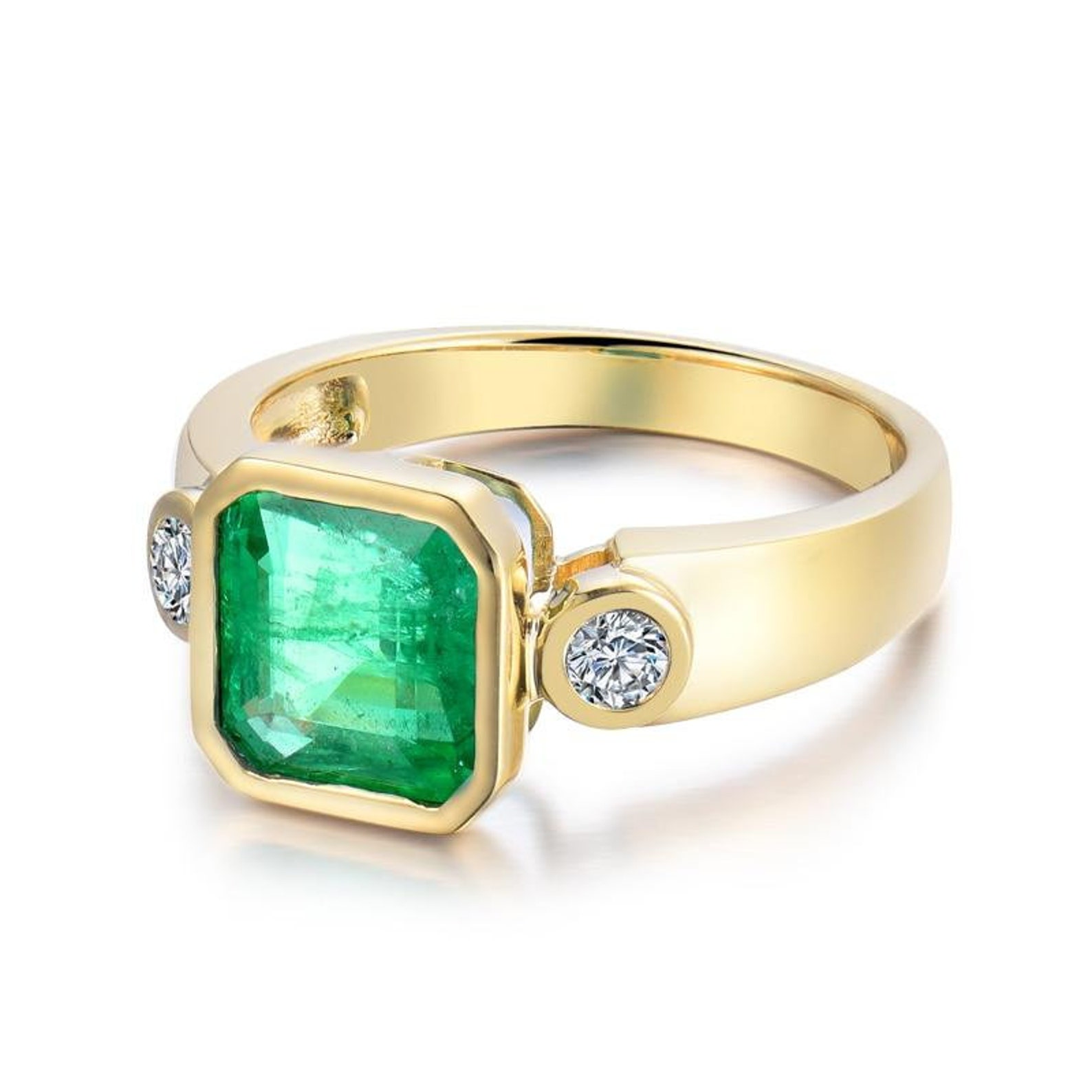 1.84 Ct natural green Emerald bezelsetting ring with 14k Etsy