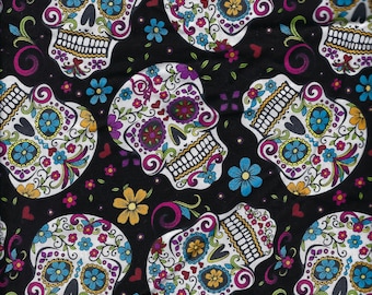 Sugar Skulls-Day of the Dead-Dia de los Muertos Bunte Farben Baumwollstoff