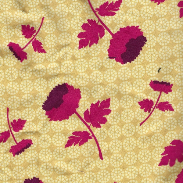 Joel Dewberry Ginseng, Tossed Flowers Pattern in Gold, OOP Cotton Sateen-3 Fat Quarters Available