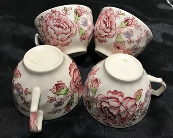 Vintage Beautiful Set of 4 Tea Cups Rose Chintz Pink ("Made in England" Mark) by JOHNSON BROTHERS