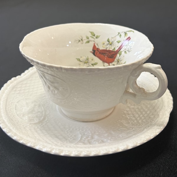 Rare-Find Collectible Tea Cup & Saucer Set Aviary by ROYAL CAULDON/Cardinal