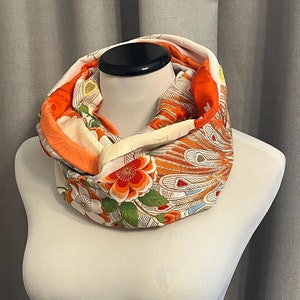 Double Infinity Scarf - Vintage Japanese Kimono Fabric - Peacock and Floral Patterns