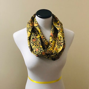 Elegant Japanese Flower Kimono Silk Infinity Scarf - Upcycled Vintage Kimono - Handmade, Unique, and Sustainable