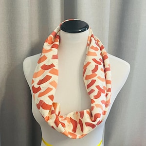 Sciarpa doppia infinita - Tessuto kimono giapponese vintage - Motivo floreale corallo, arancione e crema e ventagli giapponesi