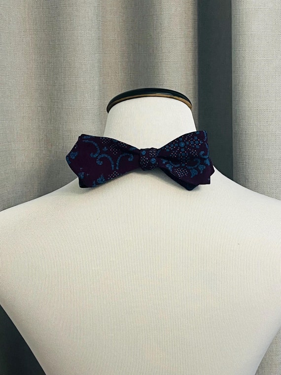 Handmade Silk Bow Tie: Purple Floral, Vintage Kimono Fabric