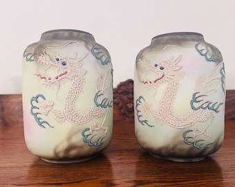 アンティーク ノリタケ 花瓶 ペア 鳳凰と青龍 手描き 1930 年代 9