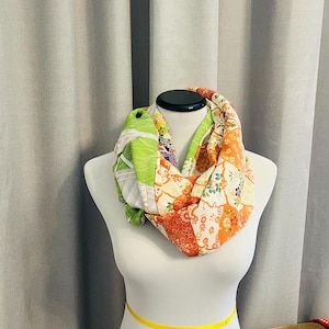 Reversible Kimono Infinity Scarf - Japanese-Inspired Floral Elegance - Handmade from Soft, High-Quality Fabric