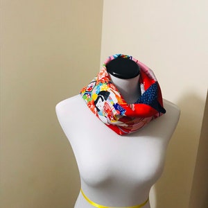Vintage Silk Infinity Scarf - Child&#39;s kimono - Upcycled from Vintage Kimono Fabric - Unique, Handmade, and Sustainable