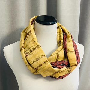 Double Infinity Scarf - Upcycled Japanese Kimono Fabric - Japanese Village and Procession Scene - Geometric Reverse - Handmade Fashion