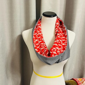 Vintage Japanese Kimono Infinity Scarf - Japanese Cranes and Black Kimono - Upcycled from Vintage Kimono