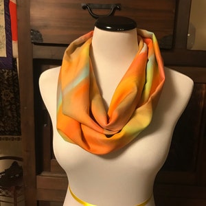 Rainbow Silk Infinity Scarf - Japanese Scarf - Upcycled from Vintage Kimono - Handmade, Unique, and Sustainable