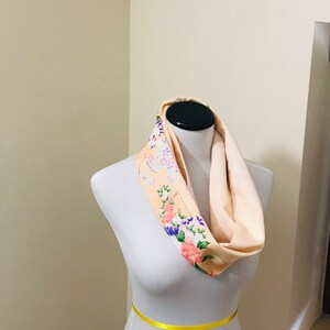 Vintage Silk Kimono Infinity Scarf - Exquisite Peony Print - Handmade from Antique Japanese Kimono