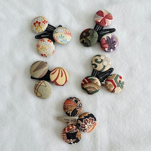 Vintage Kimono Haarspangen, Seidenknopf Haarschmuck, Vintage Kimono, 3er Set
