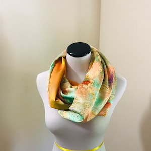 Silk Flower Infinity Scarf - Japanese Scarf - Upcycled Vintage Kimono - Handmade, Unique, and Sustainable