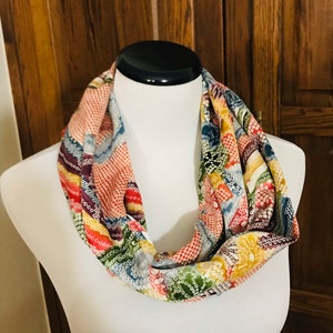 Rainbow Silk Infinity Scarf - Handmade from Vintage Japanese Kimono - Unique, Sustainable Fashion - Upcycled Japanese Scarf