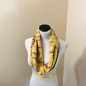 Japanese ancient village scene infinity scarf, upcycled Japanese Kimono scarf