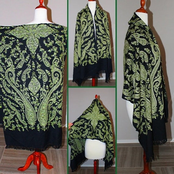Vintage Embroidered Wool Shawl