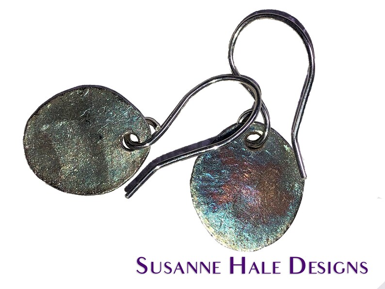 Fine silver fireworks-textured dangle earrings with patina