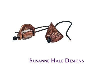 Leaf-Inspired Copper Earrings with Glass Beads