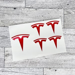 Tesla Model 3/Y Steering Wheel Emblem + Hubcaps Emblem Logo Decal Vinyl Wrap (5pcs/set)