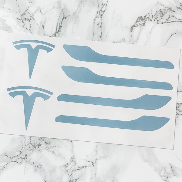 Tesla Model 3/Y Frunk Emblem Logo + Trunk Emblem Logo + Door Handles Decal Vinyl Wrap (6pcs/set)