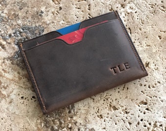 Cartera de cuero fina para tarjetas, billetera con bolsillo frontal, tarjetero minimalista, funda de cuero para tarjetas, billeteras para tarjetas para hombres, regalos para hombres