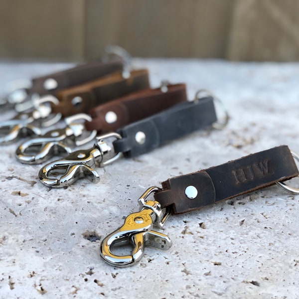 Custom Leather Keychain, Monogrammed Leather Key fob, Leather keychain With Trigger Snap, wedding Giveaway, Made in USA