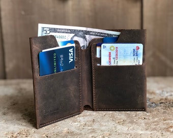 Slim Credit Card Holder. PERSONALIZED Leather Wallet. Mens Bifold Card Wallet. Minimalist Wallet. Front Pocket Wallet