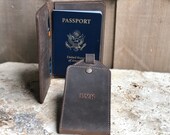 Monogrammed Leather Luggage Tags. Passport holder. Personalized Luggage Tags. Leather Luggage ID Tag. Travel Gift.