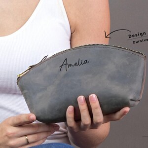 Personalized Leather Makeup Bag, Bridesmaid Gift, Engraved Cosmetic Travel Bag image 3