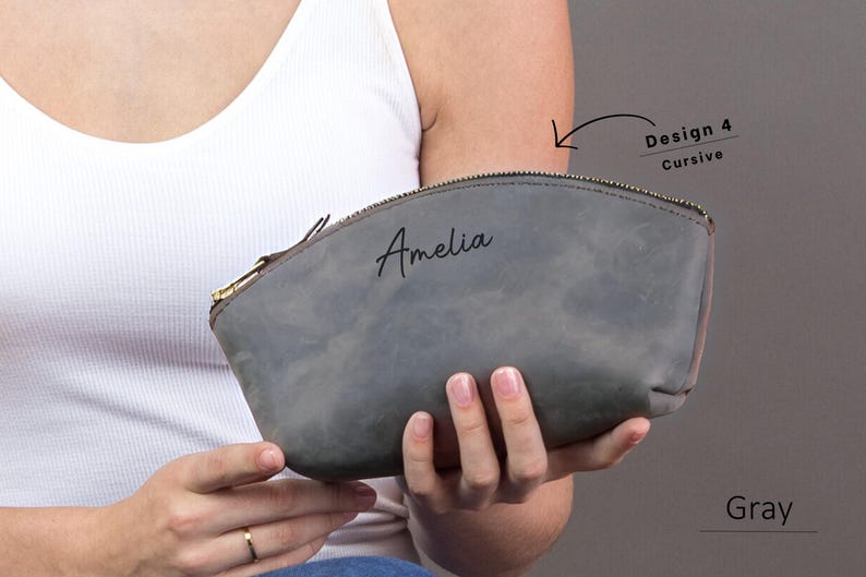 Personalized Leather Makeup Bag, Bridesmaid Gift, Engraved Cosmetic Travel Bag image 3