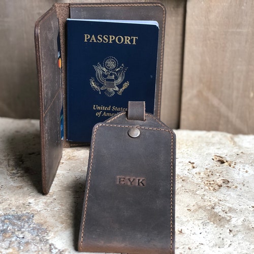 Personalized Leather Passport Cover and Luggage Tag Set Etsy