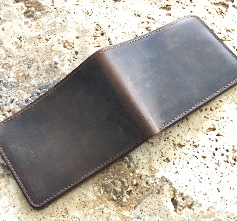 Classic Bifold Wallet. Slim Leather Wallet. Distressed Leather Wallet. Minimalist Leather Wallet. Unisex Wallet image 6