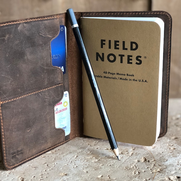 Leather Field Notes Cover. Volant cover. Pocket Journal. Leather Journal Wallet. Personalized Field Notes Wallet. Moleskine Journal Cover