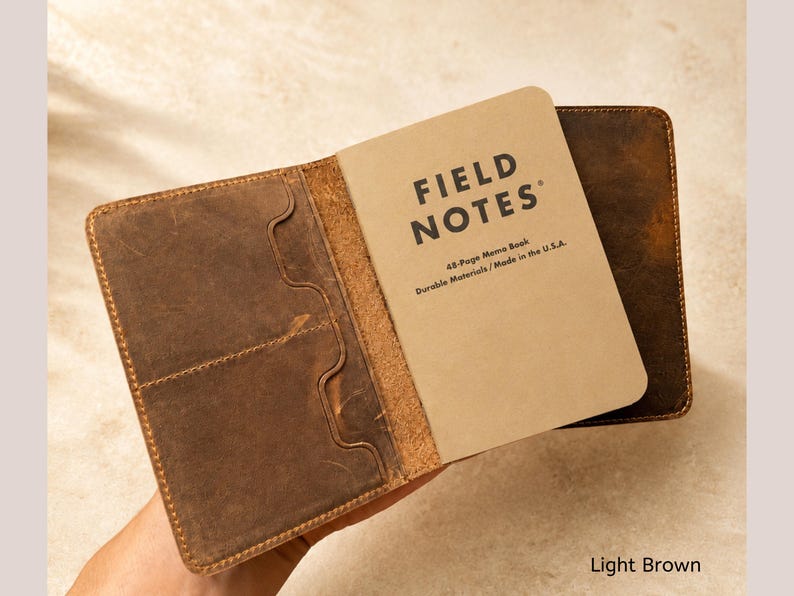 Leather Field Notes Cover. Volant cover. Pocket Journal. Leather Journal Wallet. Personalized Field Notes Wallet. Moleskine Journal Cover Light Brown