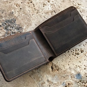 Classic Bifold Wallet. Slim Leather Wallet. Distressed Leather Wallet. Minimalist Leather Wallet. Unisex Wallet image 2