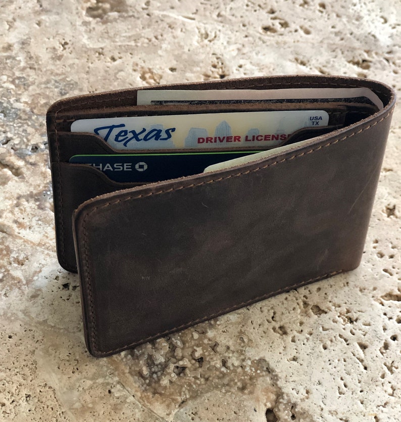 Classic Bifold Wallet. Slim Leather Wallet. Distressed Leather Wallet. Minimalist Leather Wallet. Unisex Wallet image 7