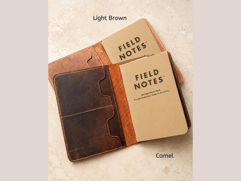 Leather Field Notes Cover. Volant cover. Pocket Journal. Leather Journal Wallet. Personalized Field Notes Wallet. Moleskine Journal Cover Camel