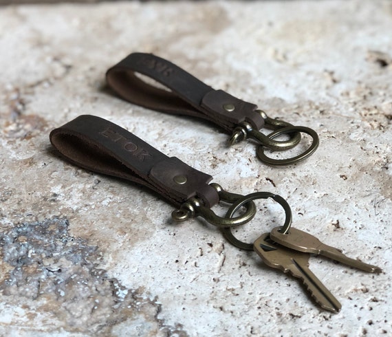 Black Monogram Leather Keychain