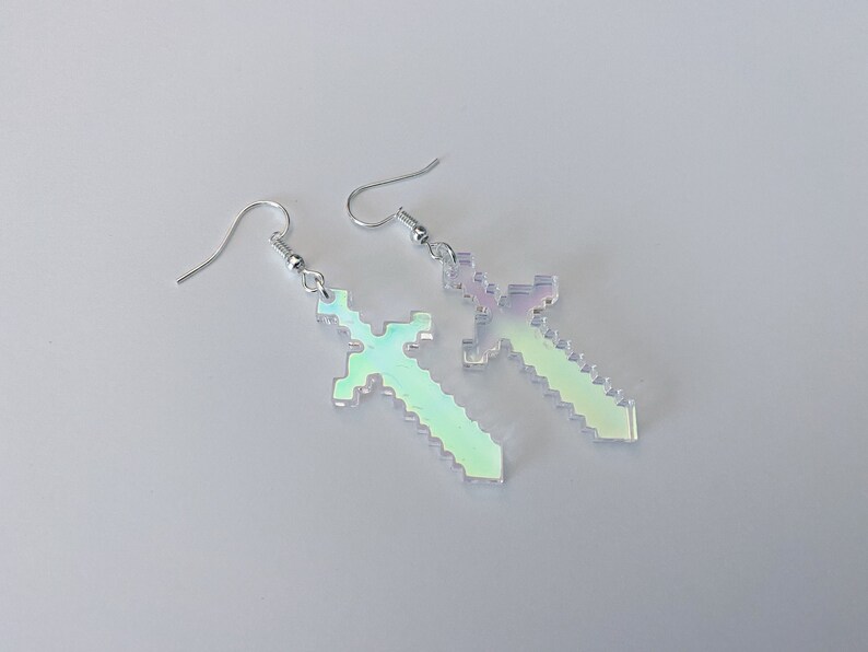Minecraft Sword Earrings Diamond Sword Earrings Enchanted Netherite Sword Earrings Acrylic Earrings Iridescent 