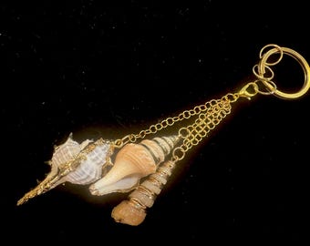 Seashell Keychain: Coastal Bag Charm with Gold Tone Hardware