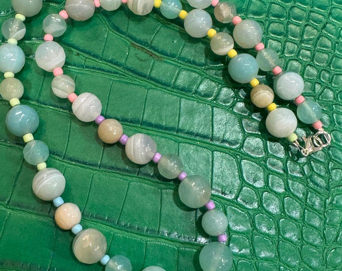 Featured listing image: Larimar Beaded Necklace: Beachy Pastel Seed Beads, 18 Inch