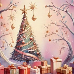Kit de carnet de bord primitif primitif de Noël rose aquarelle numérique, oiseaux, arbres, bonhommes de neige primitifs, Bullet Journal de scrapbooking, téléchargement immédiat