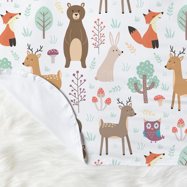 Cute Woodland Animals Swaddle Blanket Set, Baby Boy Nature Knot Hat, Bears Deer Rabbit Owl & Fox Girl Headband Bow, Wilderness Shower Gift