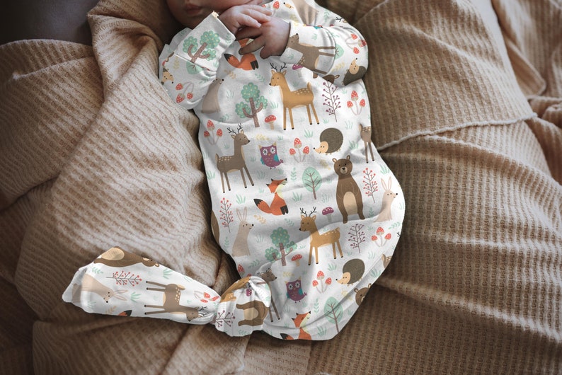 Cute Woodland Animals Newborn Knotted Gown Set Baby Boy Etsy