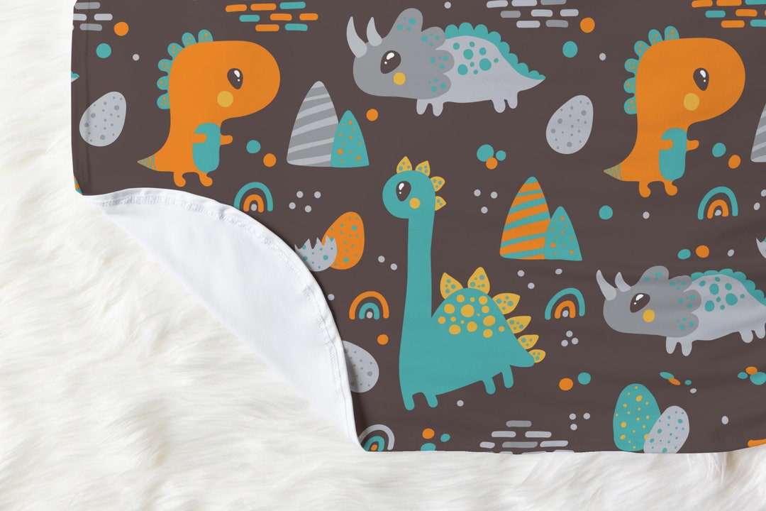 Dinosaur Swaddle Blanket Receiving Set, Baby Boy Orange Trex Knot Hat