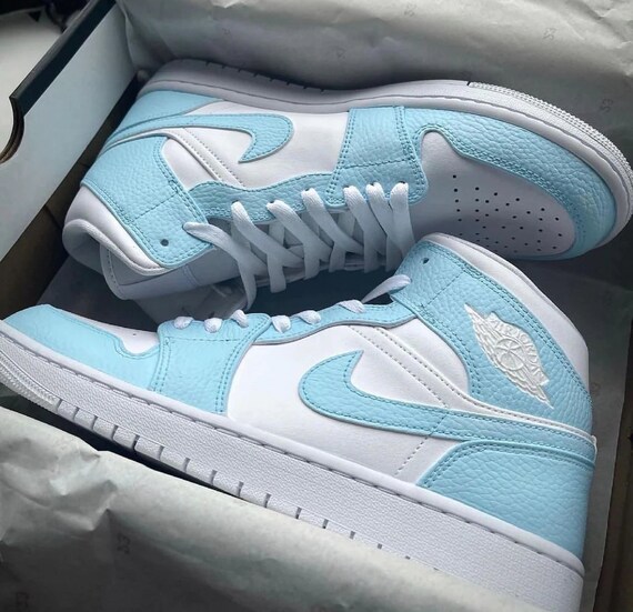 baby blue white and black jordan 1