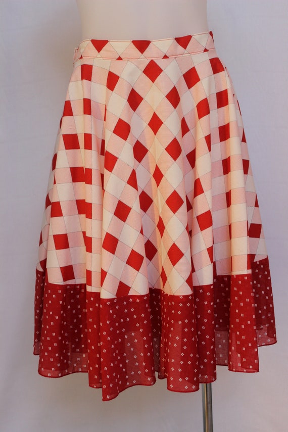 SALE Circle Skirt Women s Red Pink Cream Check Full Skirt