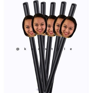 Custom Face Plastic Disposable JUMBO Straws- Party Decor- Birthday- Bachelorette- Retirement- Face on Straw, Free Shipping!