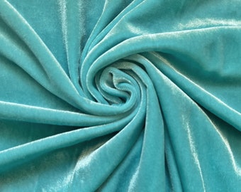 AQUA BLUE VELVET | Stretch velvet | polyester stretch velvet | Fabric by the yard | Bows
